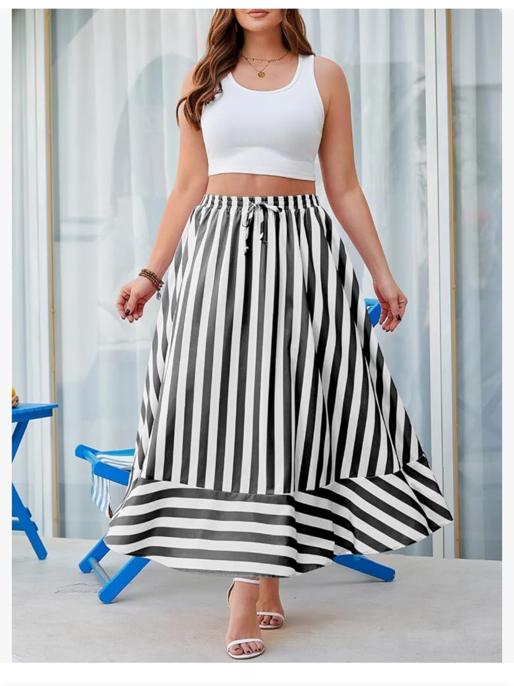 Women's Striped Maxi Skirt Boho Beach Long Skirts new